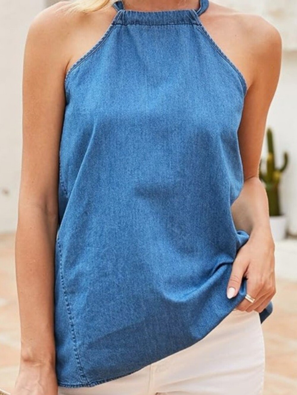 Blue Denim Halter Tank Top